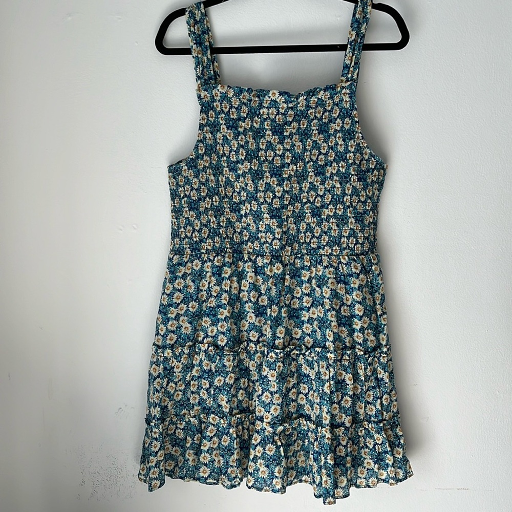 Wild Fable Sunflower Smocked Tank Sundress Floral Blue Yellow Tiered Size XL